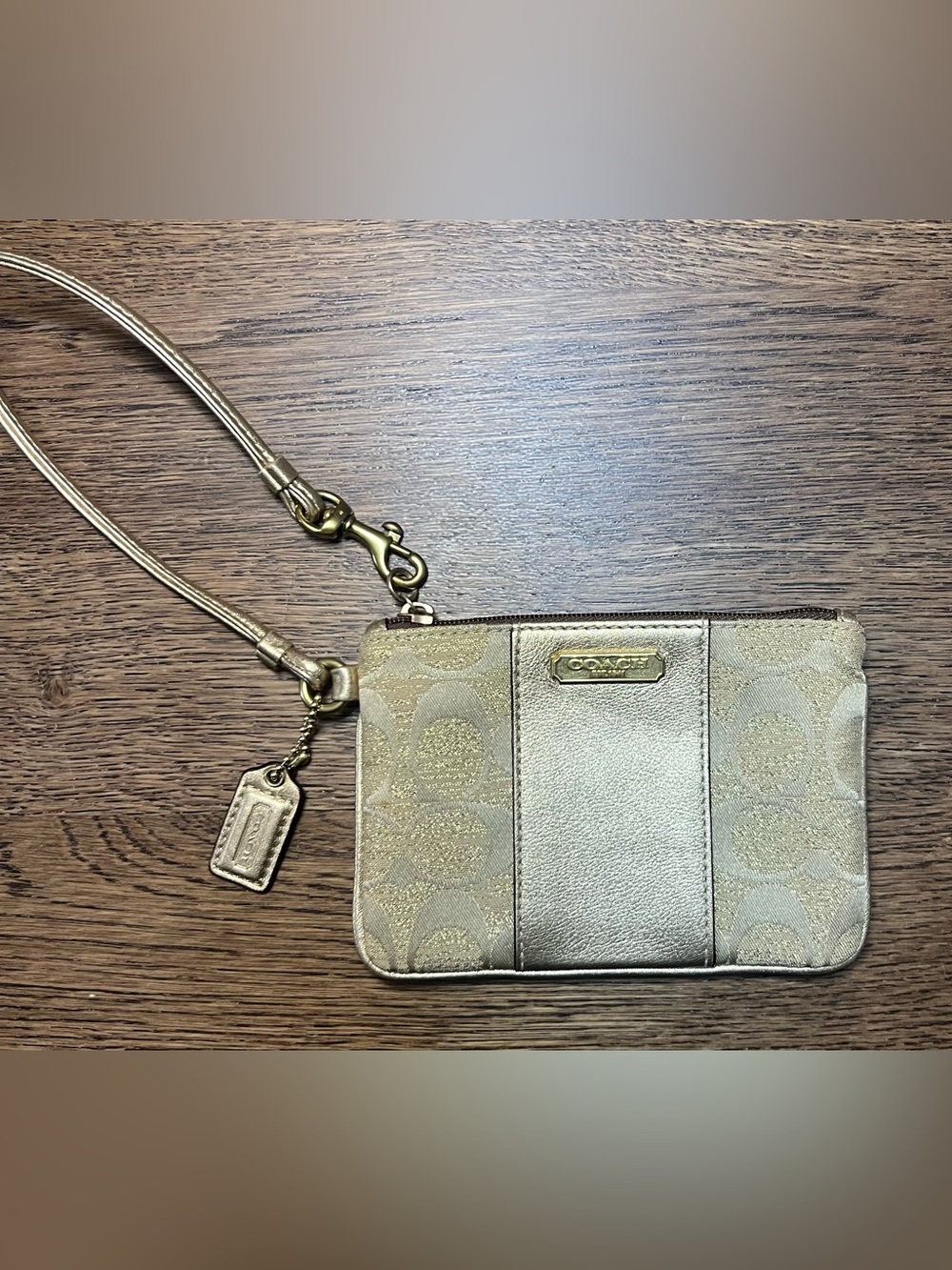Coach Gold Metallic Signature Wristlet